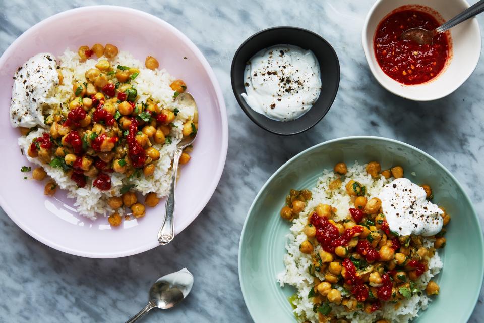 Greek yogurt is a great addition to herbed chickpeas.