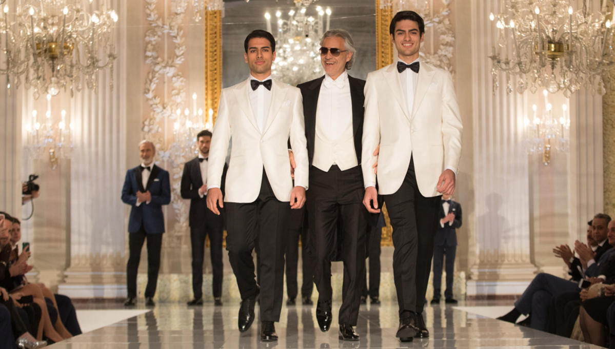 Andrea Bocelli - Amazing experience of elegance, walking the runway in  #StefanoRicci with my sons Amos and Matteo at Palazzo Pitti, in Florence.