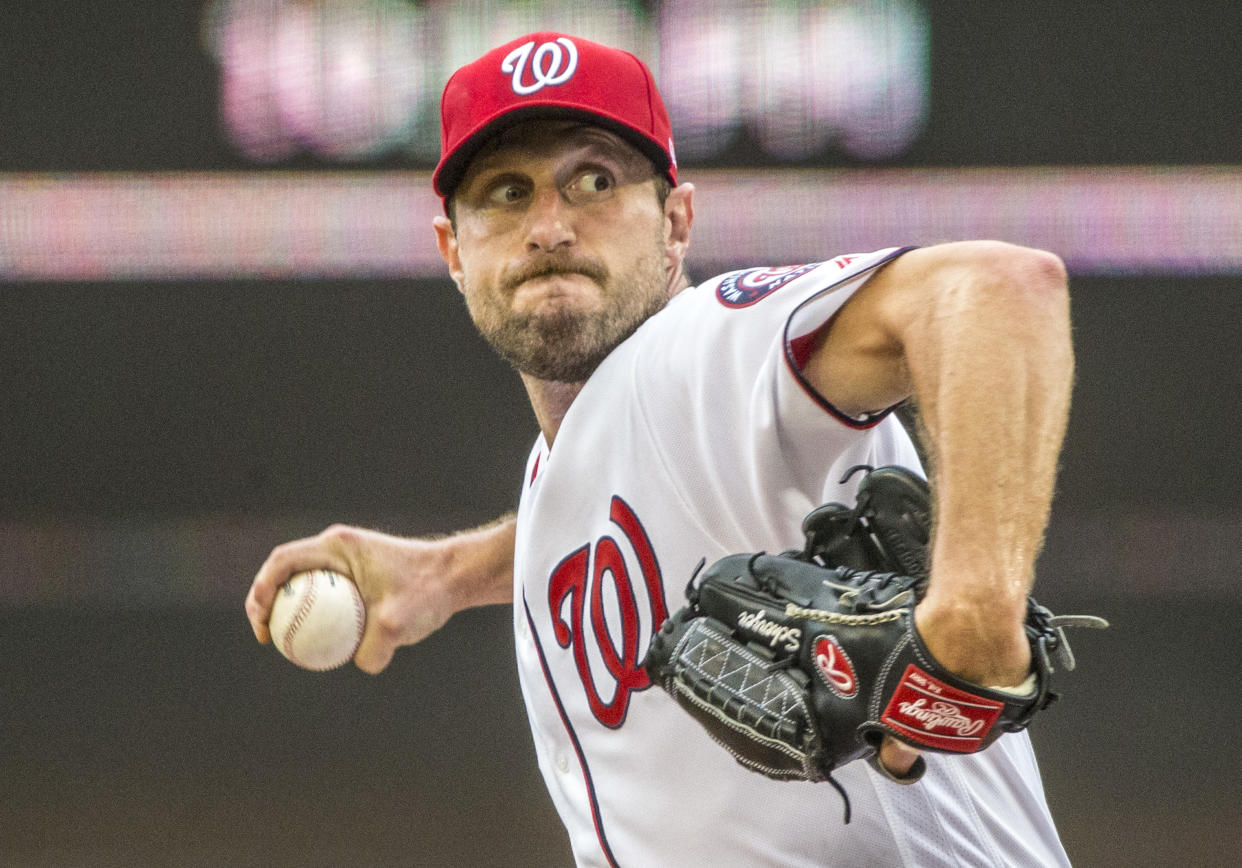 WASHINGTON, DC - JULY 25: Washington Nationals starting pitcher Max Sherzer (31) on the mound during a MLB game between the Washington Nationals and the Colorado Rockies on July 25, 2019, at Nationals Park, in Washington D.C. (Photo by Tony Quinn/Icon Sportswire via Getty Images)