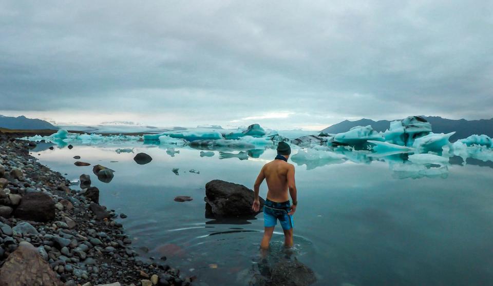 a man standing in water