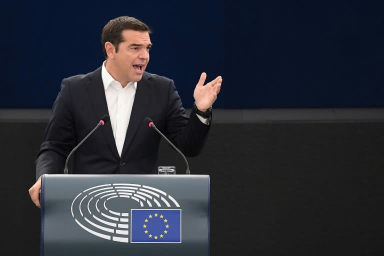 Greek leftist Prime Minister Alexis Tsipras told the European parliament pro-European forces have "a duty to stand side by side. We should not let Europe slide back to the past"