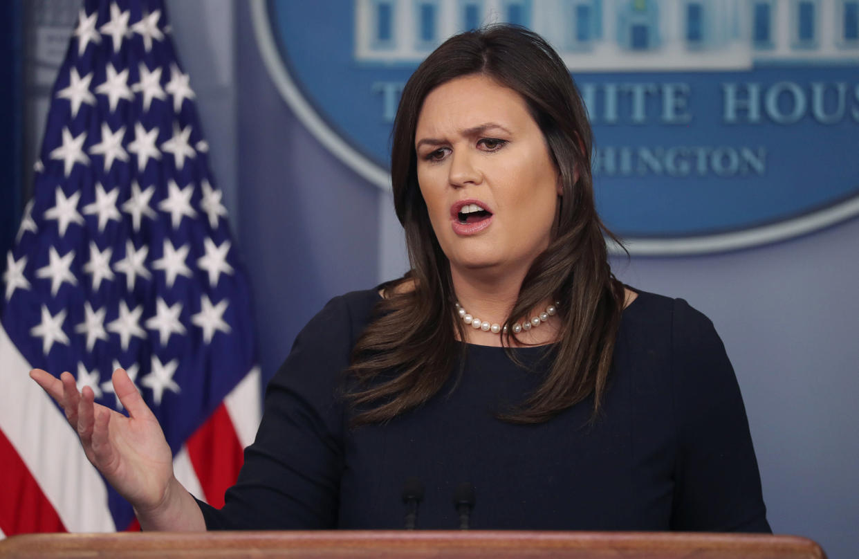 White House Press Secretary Sarah Sanders answers questions from reporters as she holds a press briefing in the White House briefing room in Washington, U.S., March 11, 2019. REUTERS/Jonathan Ernst