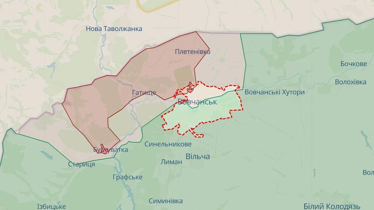 Vovchansk, Kharkiv Oblast. Screenshot: DeepStateMap