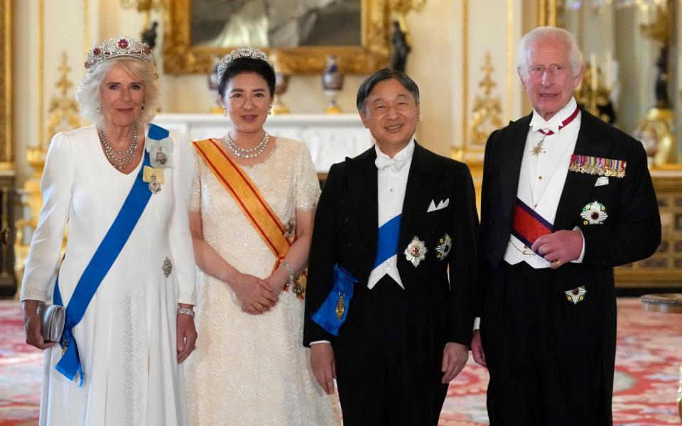 King Charles III and Queen Camilla with Emperor Naruhito and his wife Empress Masako of Japan ahead of the State Banquet at Buckingham Palace