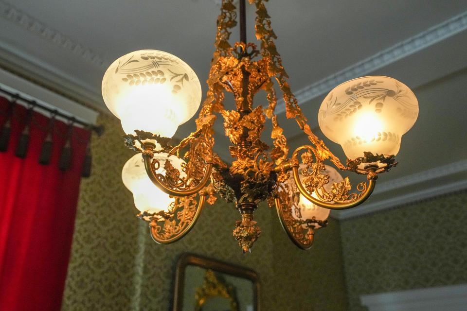 Chandelier in the main parlor in the Francis Costigan House in Madison, Indiana. May 16, 2024