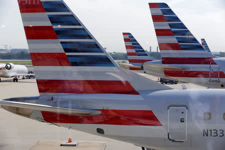 FILE PHOTO: American Airlines aircraft are parked at Ronald Reagan Washington National Airport in Washington, U.S., August 8, 2016. REUTERS/Joshua Roberts/File Photo