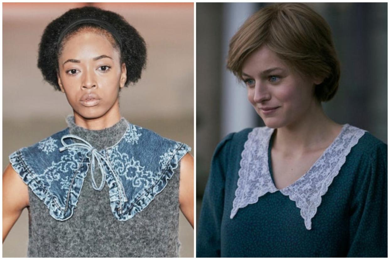 <p>Ganni AW20, Emma Corrin plays Diana in The Crown</p> (Imaxtree/Netflix)