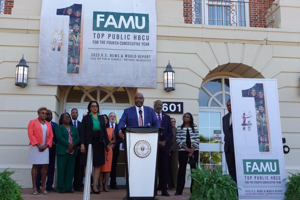 FAMU Executive Vice President and Chief Operating Officer Maurice Edington speaks at a press conference on campus Monday, Nov. 7, 2022.