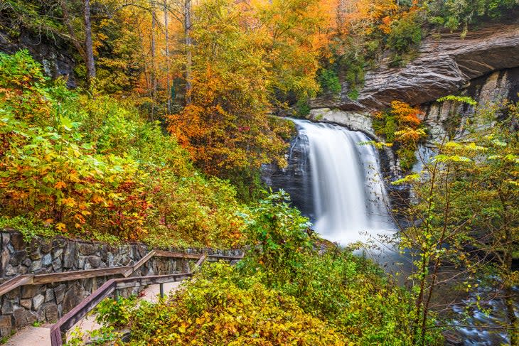 Fall colors at Looking Glass Falls in Pisgah National Forest, North Carolina