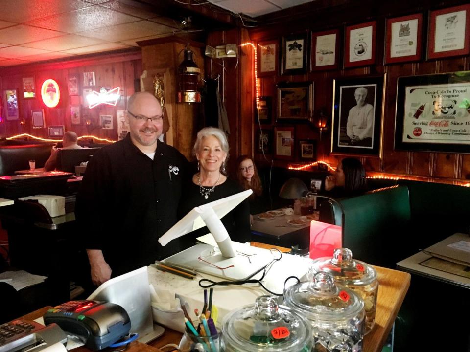 A 2018 picture of Margaret Anne Rotier Crouse. right, and her son Jacob Crouse, at Rotier's Restaurant on Elliston Place