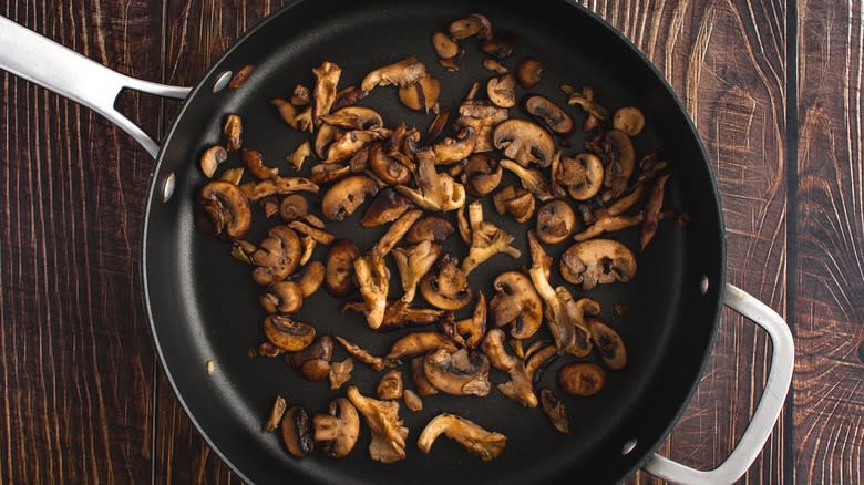 oyster and shiitake mushrooms in a pan