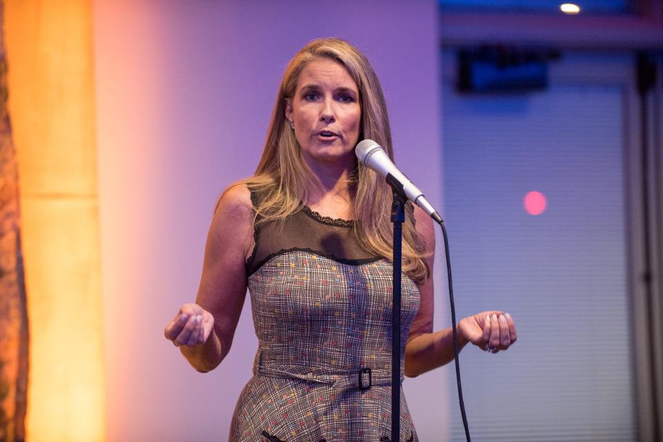 Amy Carney tells her story during Arizona Storytellers Project presents Searching at the Desert Botanical Garden in Phoenix on Thursday, Sep. 13, 2018.