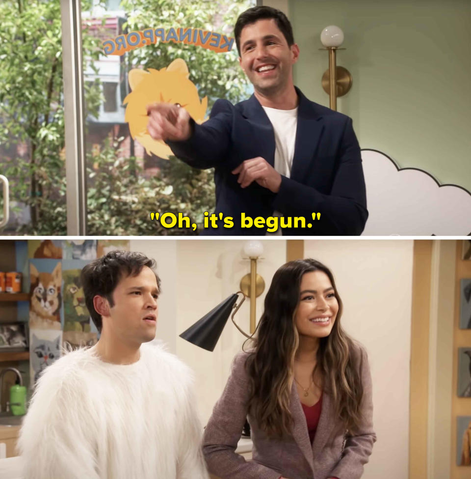Josh Peck telling Carly and Freddie, "Oh, it's begun"