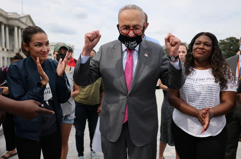 Rep. Ocasio-Cortez, Senate Majority Leader Schumer and Rep. Cori Bush react to White House decision on eviction moratorium in Washington