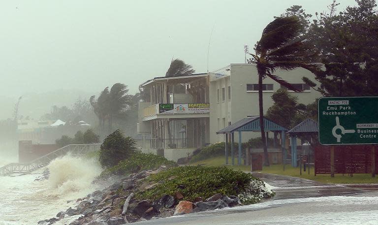 Strong winds and waves hit the coastal town of Yeppoon in north Queensland on February 20, 2015 after Tropical Cyclone Marcia made landfall