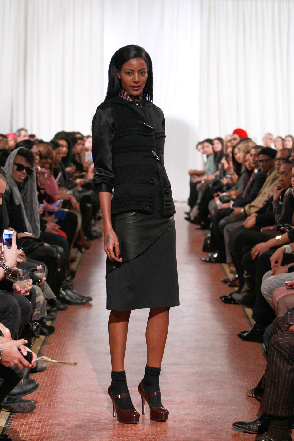 NEW YORK, NY - FEBRUARY 11:  A model walks the runway at the Mataano fall 2013 fashion show during Mercedes-Benz Fashion Week at Landmark on the Park on February 11, 2013 in New York City.  (Photo by Mark Von Holden/Getty Images)