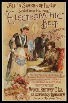 <span class="caption">Therapeutic belts which supposedly cured a number of ailments, including sleeplessness.</span> <span class="attribution"><a class="link " href="https://wellcomecollection.org/works/kmg6w67h" rel="nofollow noopener" target="_blank" data-ylk="slk:Wellcome Collection;elm:context_link;itc:0;sec:content-canvas">Wellcome Collection</a>, <a class="link " href="http://creativecommons.org/licenses/by/4.0/" rel="nofollow noopener" target="_blank" data-ylk="slk:CC BY;elm:context_link;itc:0;sec:content-canvas">CC BY</a></span>