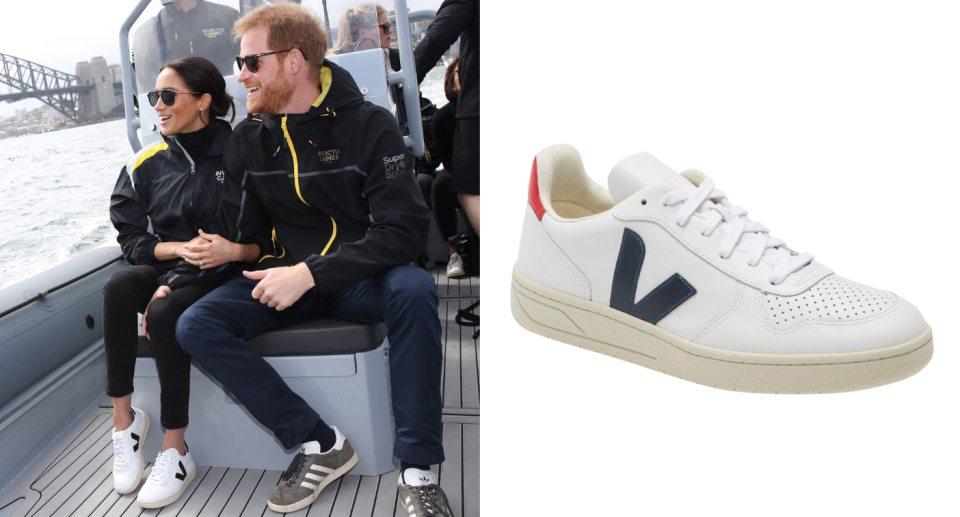 Meghan Markle wore Veja's sustainable V-10 sneakers while on tour in Australia with Prince Harry in 2018