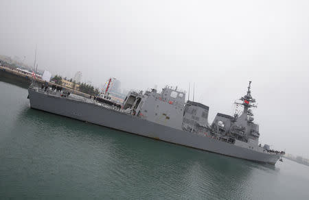 The Japan Maritime Self-Defense Force destroyer JS Suzutsuki (DD 117) arrives at Qingdao Port for the 70th anniversary celebrations of the founding of the Chinese People's Liberation Army Navy (PLAN), in Qingdao, China April 21, 2019. REUTERS/Jason Lee