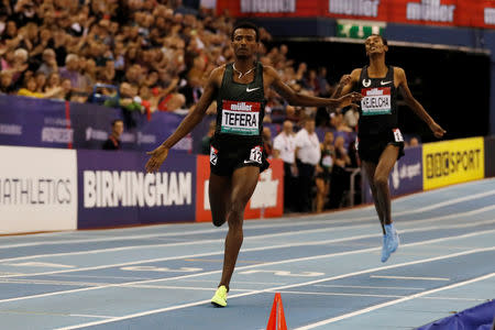 Athletics - IAAF World Indoor Tour - Birmingham Indoor Grand Prix - Arena Birmingham, Birmingham, Britain - February 16, 2019 Ethiopia's Samuel Tefera wins the men's 1500 metres and sets a new world indoor record Action Images via Reuters/Matthew Childs