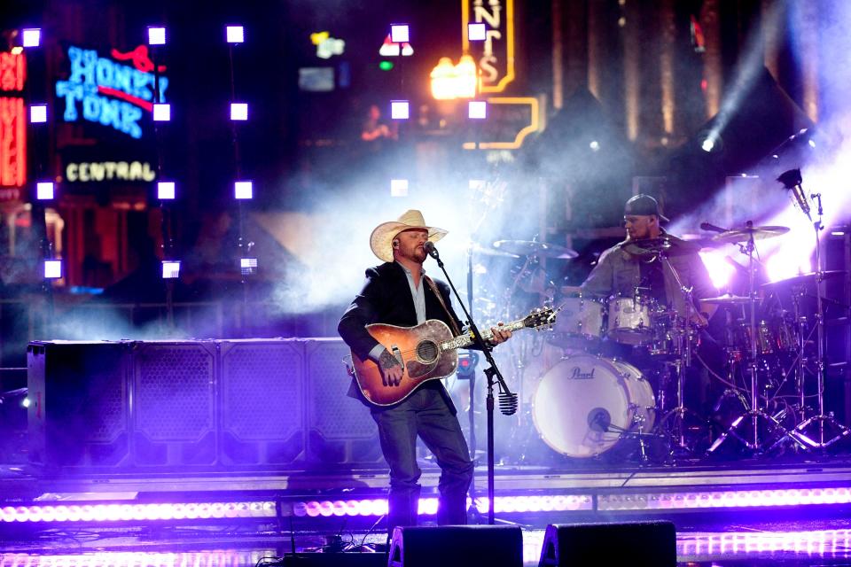 Cody Johnson performs outdoors on Lower Broadway during the CMT Music Awards in Nashville in April.