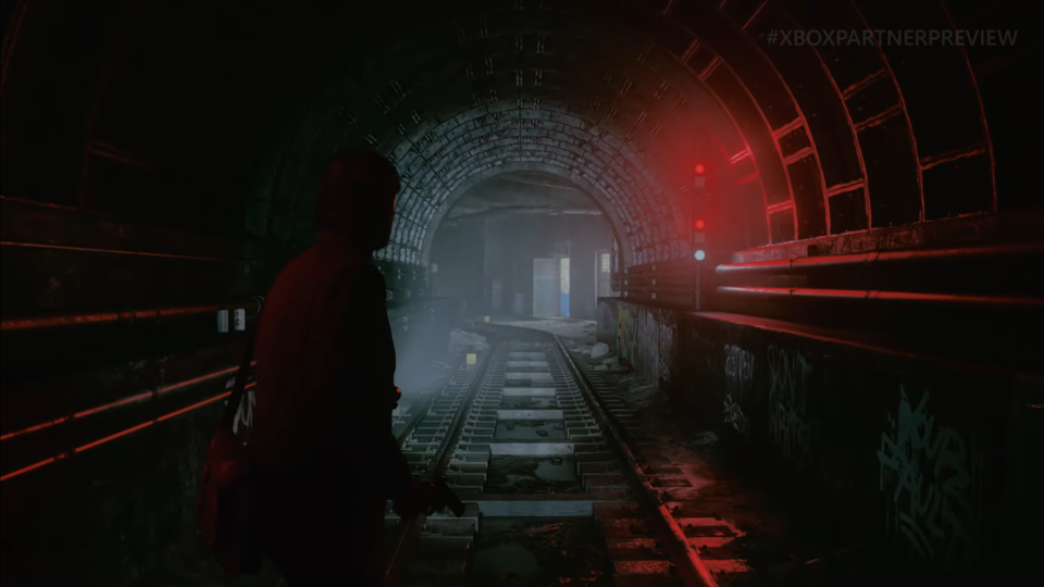 Alan Wake 2 gameplay screenshots of the new character Saga and Alan himself.
