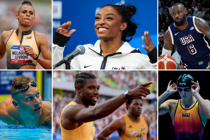 Sydney McLaughlin-Levrone, Simone Biles, LeBron James, Katie Ledecky, Noah Lyles and Caeleb Dressel.