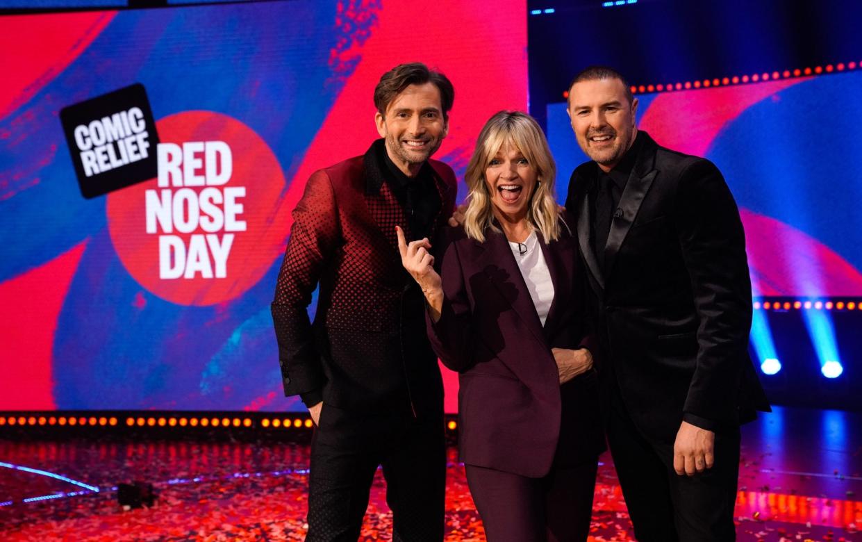 David Tennant, Zoe Ball and Paddy McGuinness during Red Nose Day 2023 - Getty