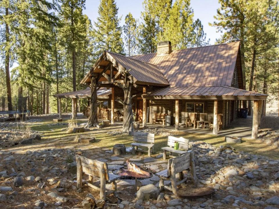 a log home in the woods in Oregon