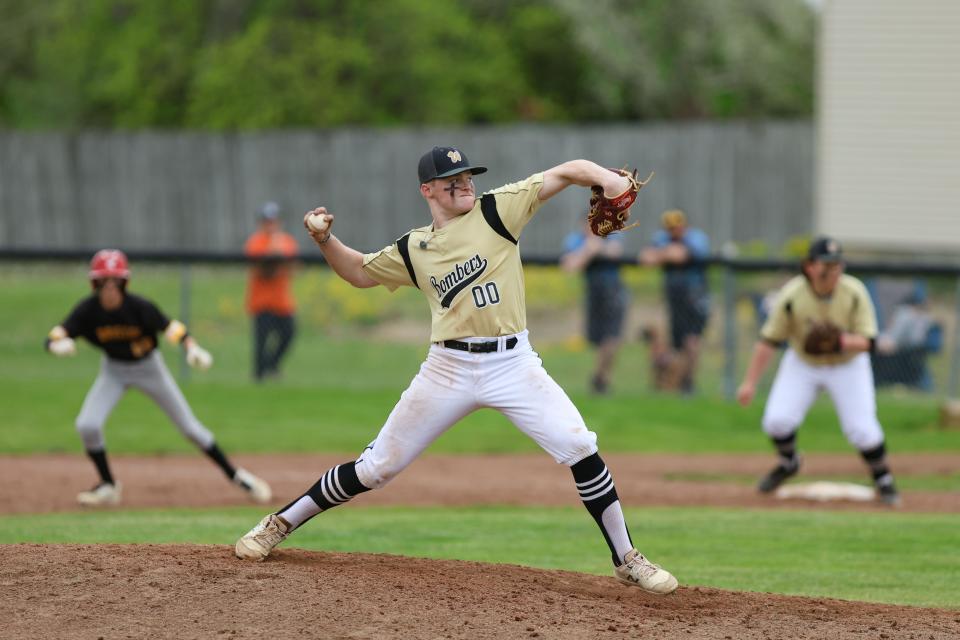 Windham pitcher Jack Eye throws from the mound during a baseball game against the Bristol Panthers Sunday, May 7, 2023 in Windham.