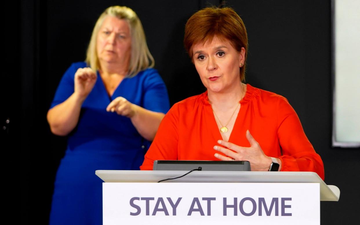 Nicola Sturgeon speaking during the Scottish Government's daily briefing - AFP