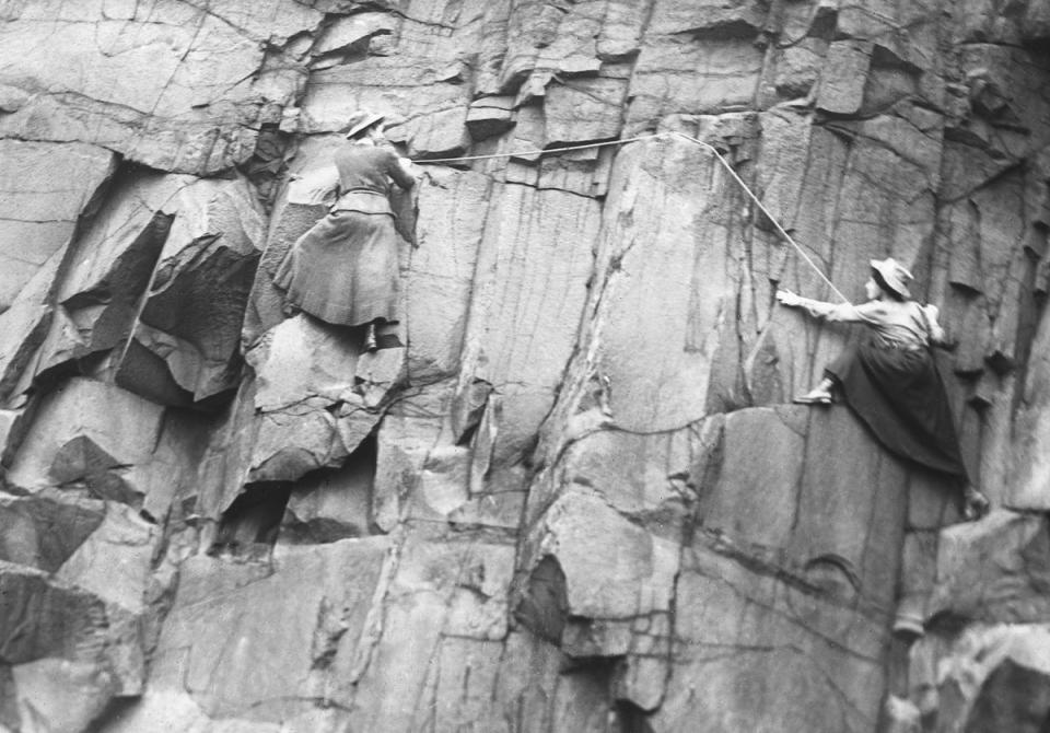 Lucy Smith and Pauline Ranken climbing Salisbury Cliffs in 1908