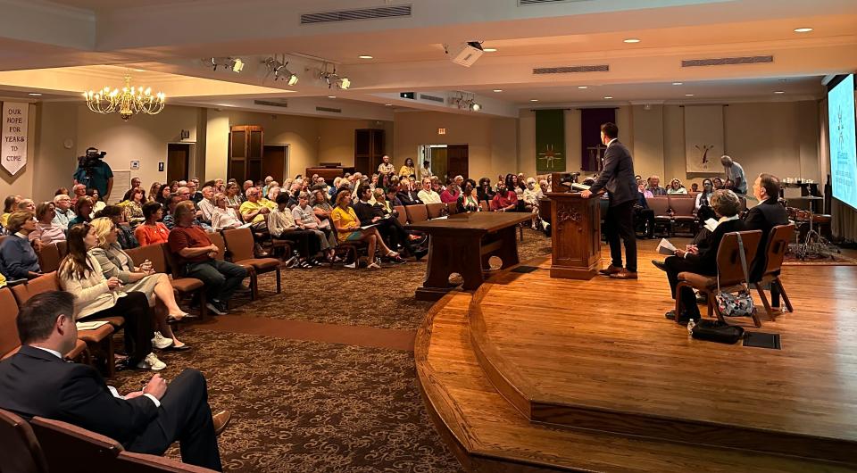 Pensacola Mayor D.C. Reeves speaks to members of JUST Pensacola at First United Methodist Church of Pensacola on Tuesday, May 14, 2024.