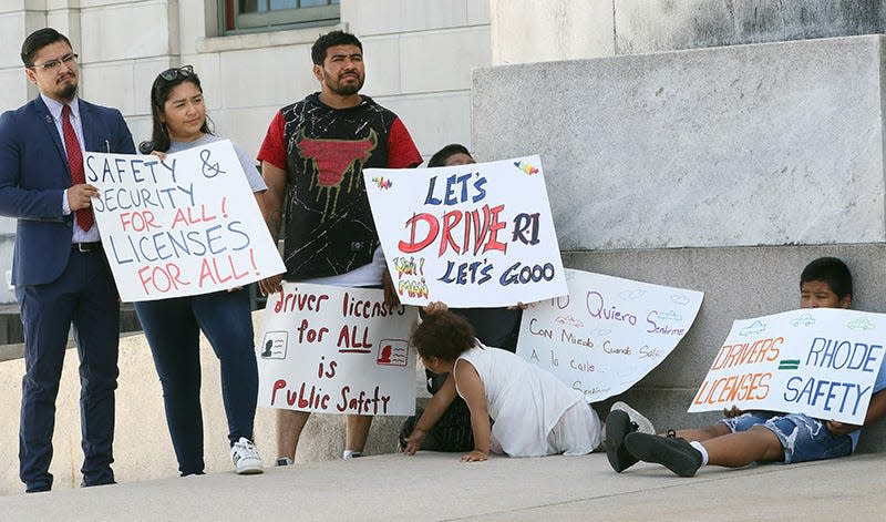 Supporters at a State House rally last June endorse driver's permits for undocumented immigrants.