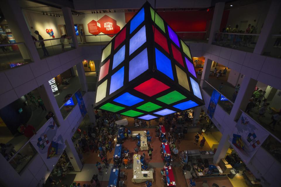 Participants compete at the National Rubik's Cube Championship at Liberty Science Center in Jersey City