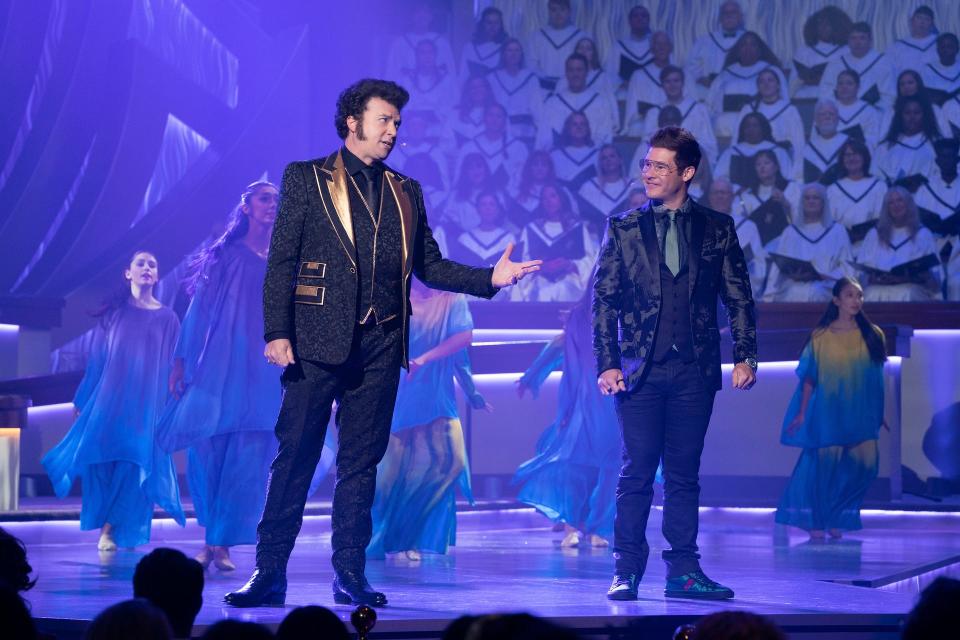 Danny McBride stars as Jesse Gemstone, who is trying to take command of the family televangelist empire in "The Righteous Gemstones." Standing in his way are his siblings, who include Kelvin (Adam Devine).