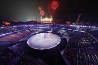 <p>Fireworks are set off during the opening ceremony of the Pyeongchang 2018 Winter Olympic Games on February 9, 2018.. REUTERS/Pawel Kopczynski </p>