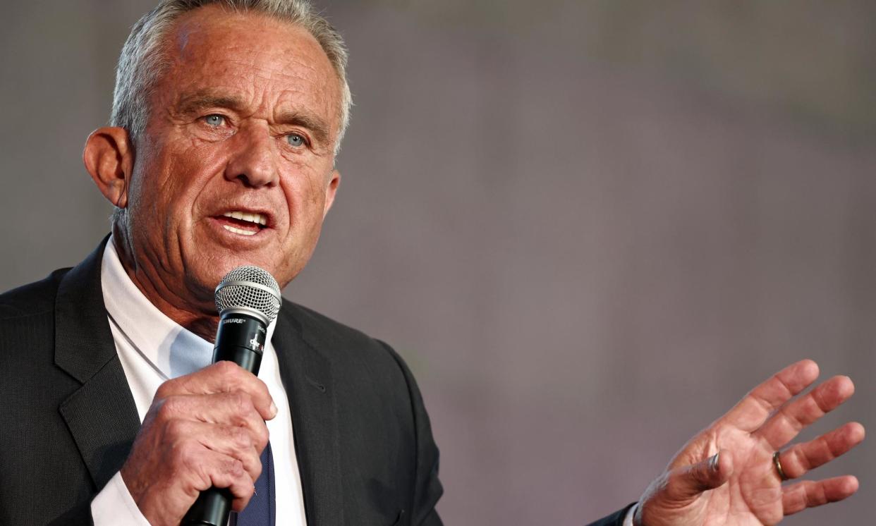 <span>Robert F Kennedy Jr speaks at a Cesar Chavez Day event at Union Station in Los Angeles, California, on 30 March 2024.</span><span>Photograph: Mario Tama/Getty Images</span>