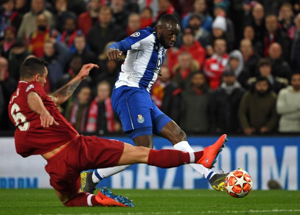 Porto striker Moussa Marega had three efforts saved by Alisson