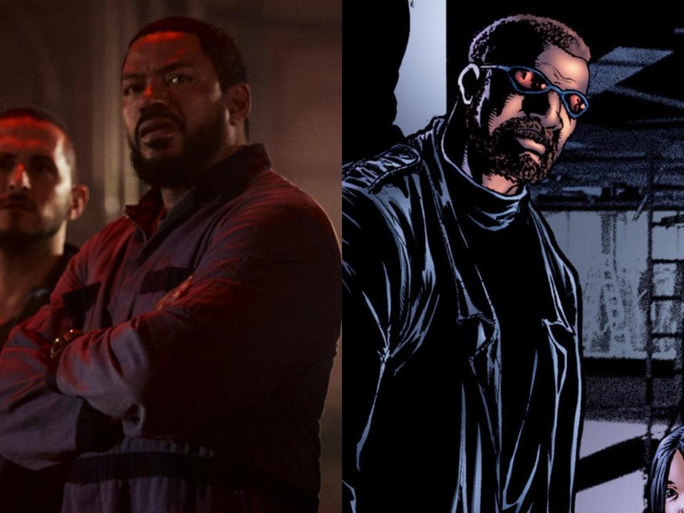 On the left: Laz Alonso as Mother's Milk in season three of "The Boys." On the right: Mother's Milk in the comics.