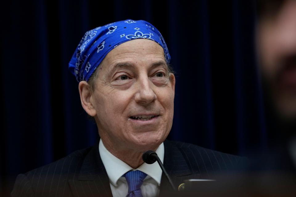 Rep. Jamie Raskin, D-MD, is seen during a House Committee on Oversight and Accountability hearing Feb. 8, 2023 in Washington. As the ranking Democrat on the committee, he has led the fight against the GOP effort to block local D.C. legislation on criminal code reform.