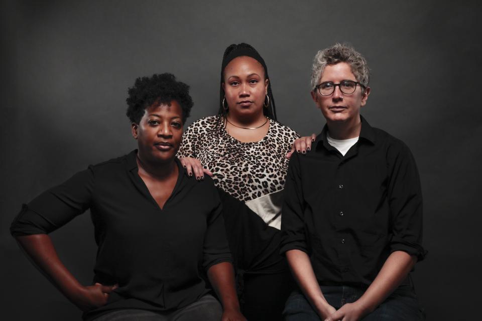 From left, former Equitas Health employees Lisa McLymont, Tia Carrington and Liz Rose-Cohen said they experienced or witnessed a culture of discrimination at the organization.