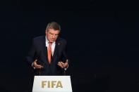 International Olympic Committee (IOC) President Thomas Bach gestures as he speaks during the opening ceremony of the 65th FIFA Congress in Zurich on May 28, 2015