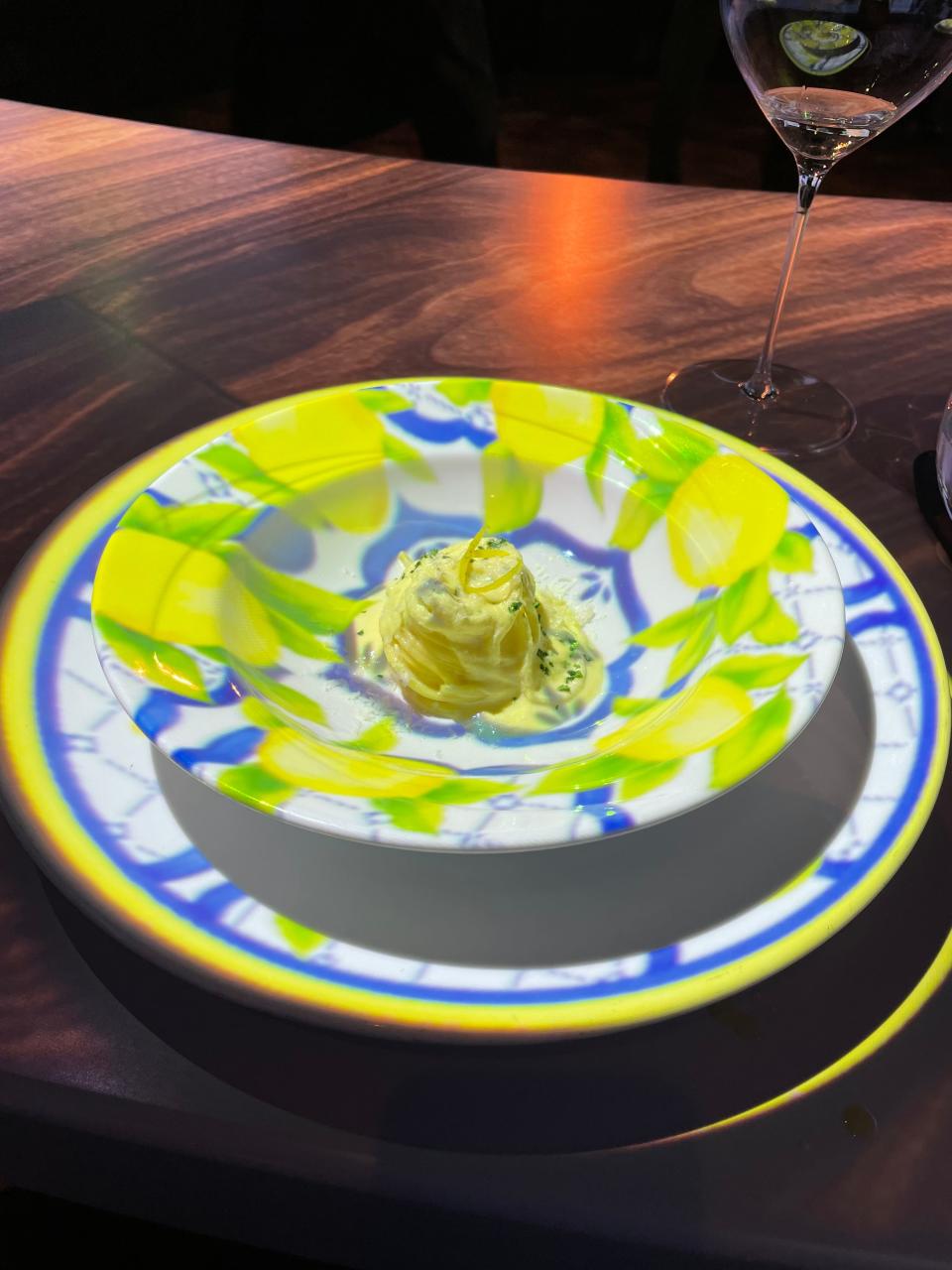 The menu included a lemon pasta dish.