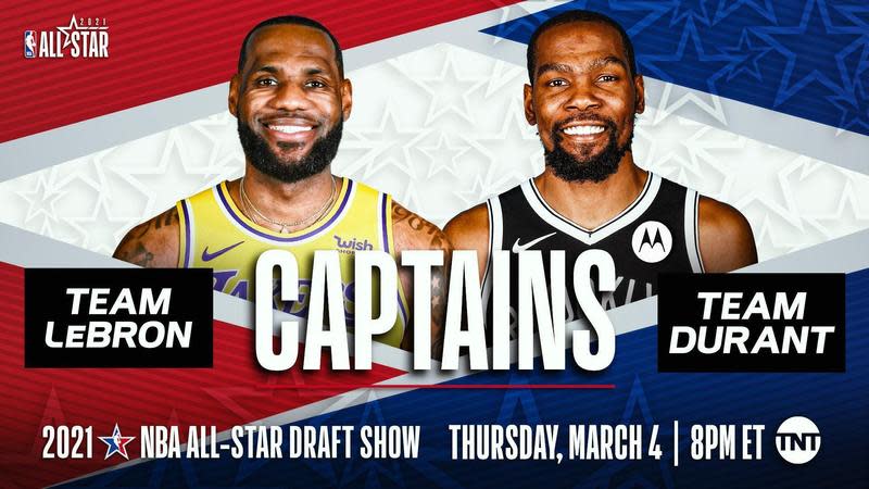 2021年NBA明星賽先發名單出爐，東、西區隊長分別由杜蘭特、詹皇擔任。（翻攝自NBA官方推特）