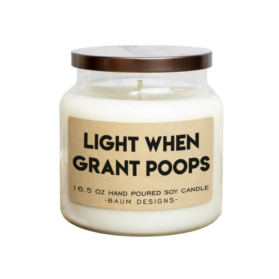 Personalized Light When Name Poops Soy Candle