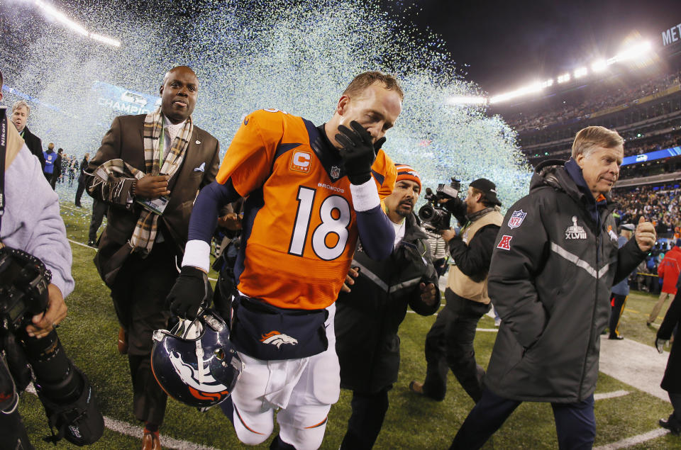 Peyton Manning leaves the field after losing Super Bowl XLVIII. (Getty Images)