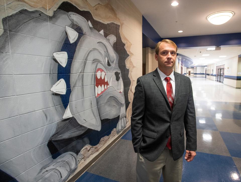 Newly appointed Autauga County Superintendent Lyman Woodfin is shown at Marbury High School in Marbury, Alabama, in 2019.