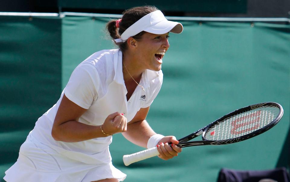 Laura Robson celebrates her victory against Marina Erakovic - HEATHCLIFF O'MALLEY