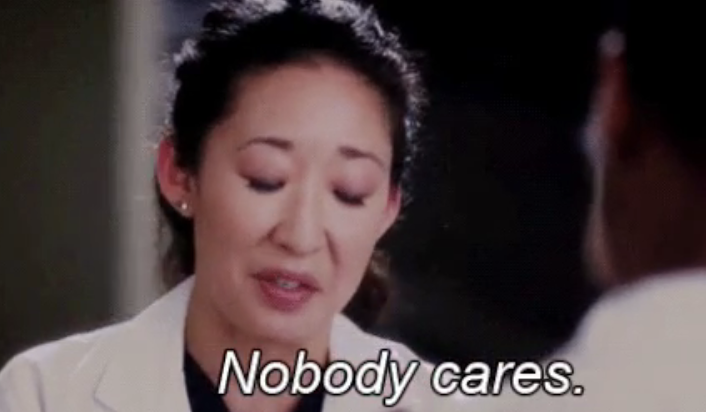 Sandra Oh on "Grey's Anatomy" saying nobody cares